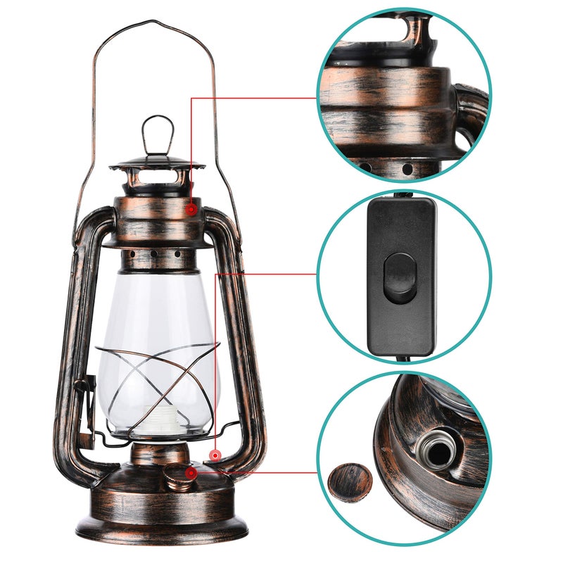 12vmonster فانوس كهربائي قديم الطراز بتصميم ريفي عتيق مع لمبة إيديسون LED بتشطيب برونزي صدئ لمبات طاولة ليلية لمكتب أو غرفة نوم أو ديكور مسرحي - Image 3